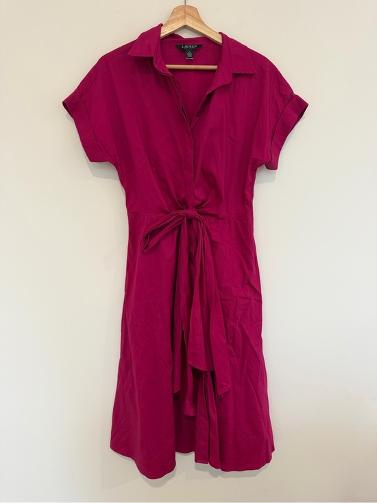 Lauren Ralph Lauren Dresses & Skirts - Lauren Ralph Lauren Fuchsia Shirtwaist Midi Dress with Tie Waist